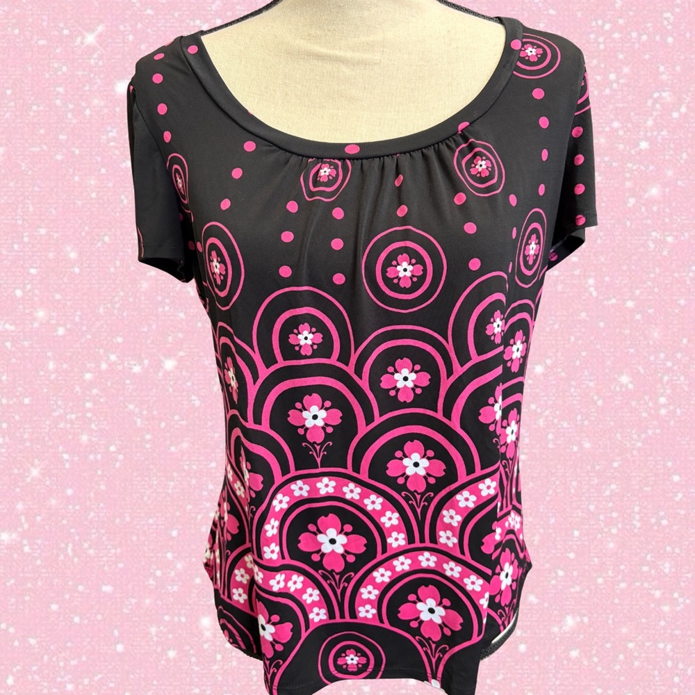 VINTAGE PAPERTAG PINK AND BLACK AND BABYDOLL TOP